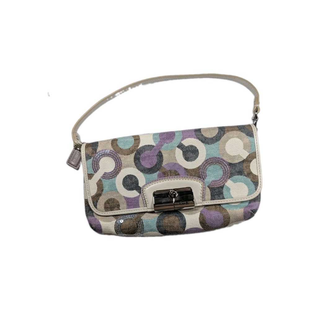 Y2K Coach Kristin Clutch Bag, Lavender Tan Teal With Sequins (B1069-14765)